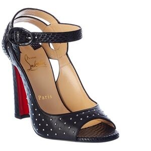NIB CHRISTIAN LOUBOUTIN Loopinga 120 Black Studded Slingback Leather Heel